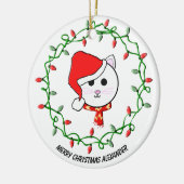 Personaliseer Kerstmis Kat Keramisch Ornament (Links)
