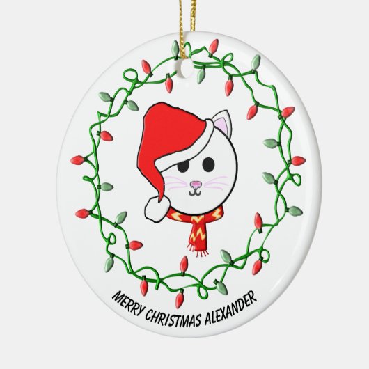 Personaliseer Kerstmis Kat Keramisch Ornament (Links)