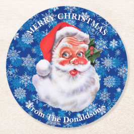 Personaliseer Kerstmis Kerstman Familienaam 6 Ronde Kartonnen Onderzetter