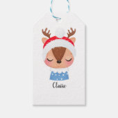 Personaliseer Kerstmis Slapen Rendier Gezicht Cadeaulabel (Voorkant)