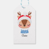 Personaliseer Kerstmis Slapen Rendier Gezicht Cadeaulabel (Achterkant)