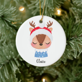 Personaliseer Kerstmis Slapen Rendier Gezicht Keramisch Ornament