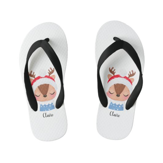 Personaliseer Kerstmis Slapen Rendier Gezicht Kinder Teenslippers (Voetbed)