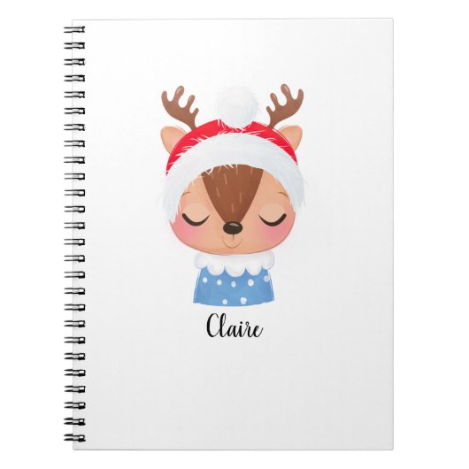 Personaliseer Kerstmis Slapen Rendier Gezicht Notitieboek (Voorkant)