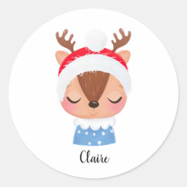 Personaliseer Kerstmis Slapen Rendier Gezicht Ronde Sticker