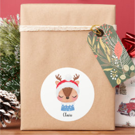 Personaliseer Kerstmis Slapen Rendier Gezicht Ronde Sticker