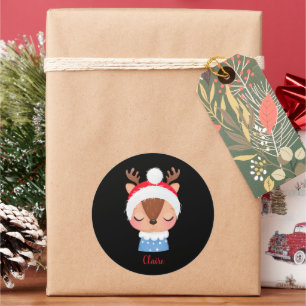 Personaliseer Kerstmis Slapen Rendier Gezicht Ronde Sticker