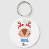 Personaliseer Kerstmis Slapen Rendier Gezicht Sleutelhanger (Voorkant)