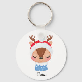 Personaliseer Kerstmis Slapen Rendier Gezicht Sleutelhanger