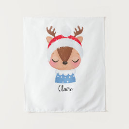 Personaliseer Kerstmis Slapen Rendier Gezicht Wandkleed