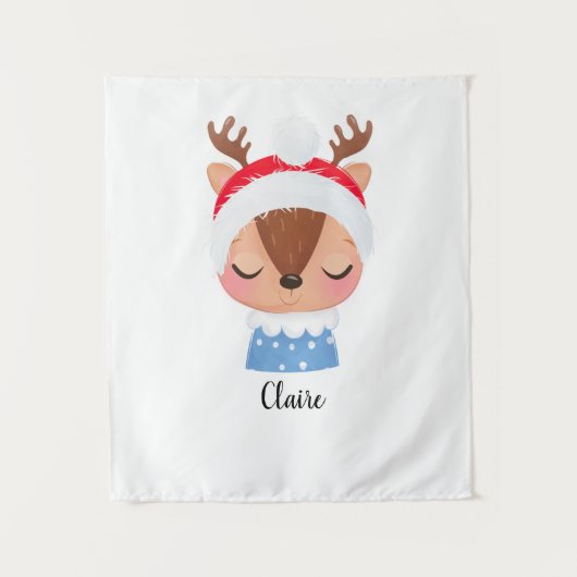 Personaliseer Kerstmis Slapen Rendier Gezicht Wandkleed (Voorkant)