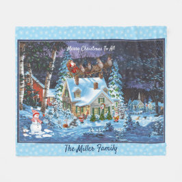 Personaliseer kerstwinterscheen Santa Sleigh Th Fleece Deken