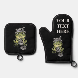 Personaliseer Keuken Gift Schattige Breien Kikker  Ovenwant & Pannenlap Set