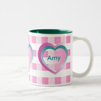 Personaliseer Kinder namen Roze Gingham Mok harten