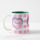 Personaliseer Kinder namen Roze Gingham Mok harten (Links)