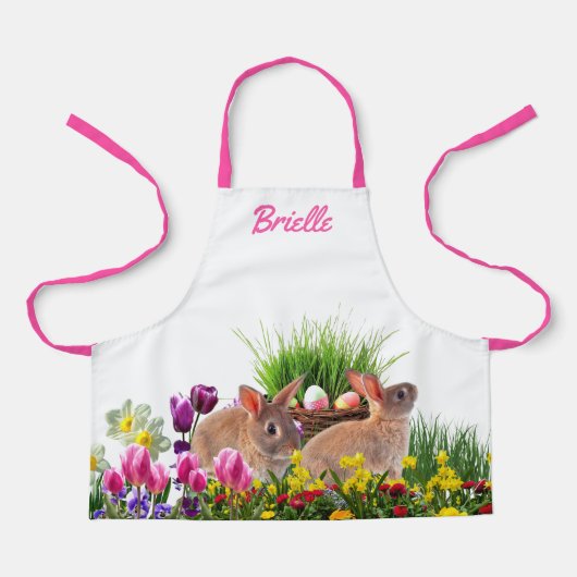Personaliseer Kinderen Pasen Konijn in de Tuin Schort (Voorkant)