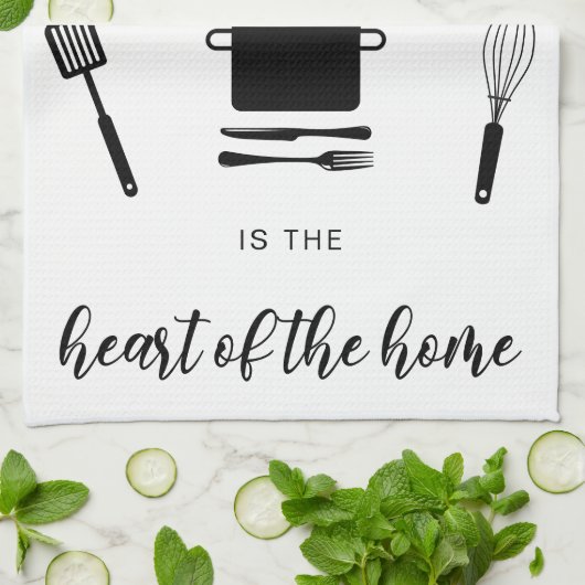Personaliseer Kitchen Heart Home White Theedoek (Gevouwen)