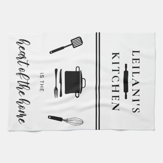 Personaliseer Kitchen Heart Home White Theedoek (Horizontaal)