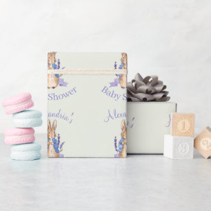 Personaliseer klassieke baby shower met konijn cadeaupapier