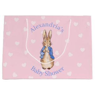 Personaliseer klassieke baby shower met konijn groot cadeauzakje