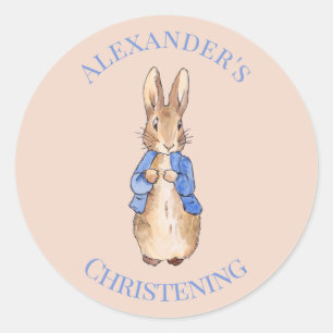Personaliseer klassieke konijn Doop Ronde Sticker