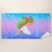 Personaliseer Kleurrijke Eenhoorn Glitter Strandlaken (Voorkant)