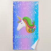Personaliseer Kleurrijke Eenhoorn Glitter Strandlaken (Voorkant)