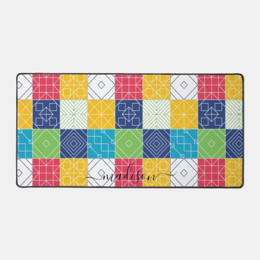 Personaliseer Kleurrijke Patchwork Bureaumat (Voorkant)