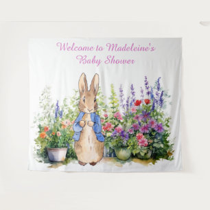 Personaliseer Konijn in de tuin baby shower Wandkleed