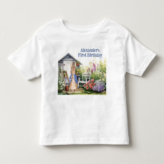 Personaliseer Konijn Peter Eerste Verjaardag Kind Kinder Shirts (Voorkant)
