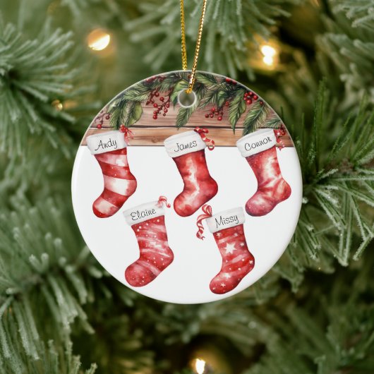 Personaliseer Kousen Grote Familie van 5 Kerstmis Keramisch Ornament (Boom)