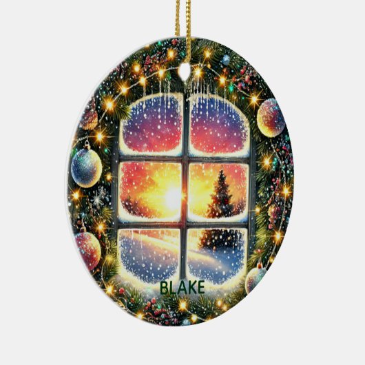 Personaliseer Krans Winter Wonderland Kinder Keeps Keramisch Ornament (Rechts)