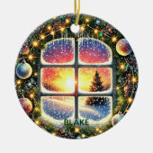 Personaliseer Krans Winter Wonderland Kinder Keeps Keramisch Ornament (Voorkant)