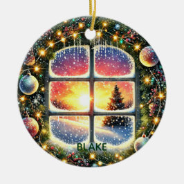 Personaliseer Krans Winter Wonderland Kinder Keeps Keramisch Ornament