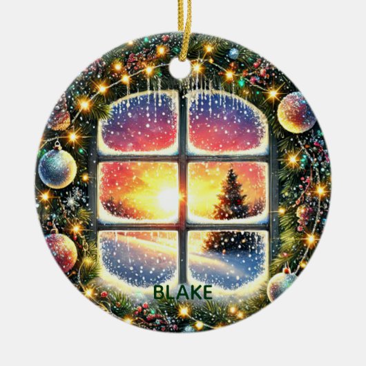 Personaliseer Krans Winter Wonderland Kinder Keeps Keramisch Ornament (Voorkant)