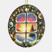 Personaliseer Krans Winter Wonderland Kinder Keeps Keramisch Ornament (Links)