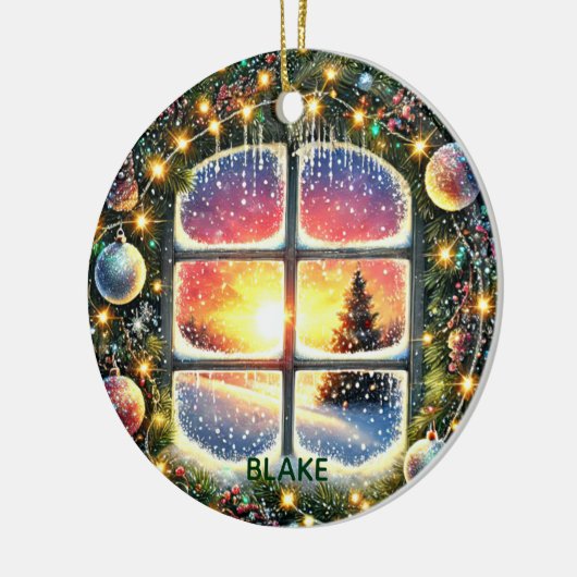 Personaliseer Krans Winter Wonderland Kinder Keeps Keramisch Ornament (Links)