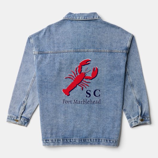 Personaliseer kreeft staart silhouet marine nautis denim jacket (Achterkant)