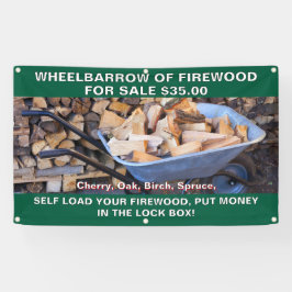 Personaliseer kruiwagen van brandhout te koop rust spandoek