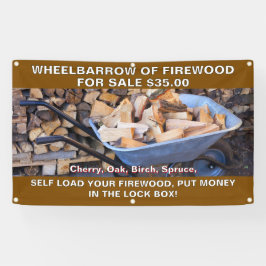 Personaliseer kruiwagen van brandhout te koop rust spandoek