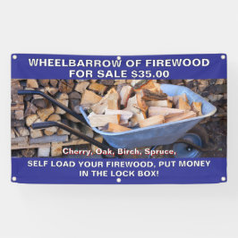 Personaliseer kruiwagen van brandhout te koop rust spandoek