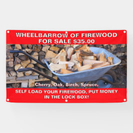 Personaliseer kruiwagen van brandhout te koop rust spandoek