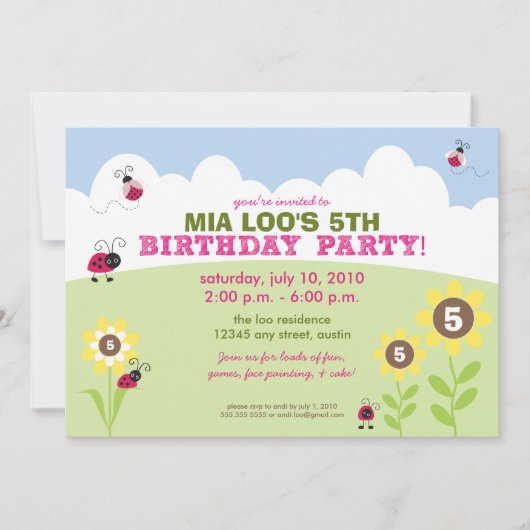 :personaliseer: Ladybug/Sunflower Birthday Party I Kaart (Voorkant)