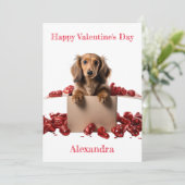 Personaliseer Lange Haar Dachshund Pup Valentijn Feestdagenkaart (Staand voorkant)