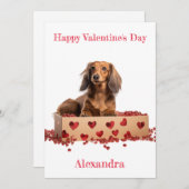 Personaliseer Lange Haar Dachshund Valentijn Feestdagenkaart (Voorkant / Achterkant)