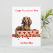 Personaliseer Lange Haar Dachshund Valentijn Feestdagenkaart (Staand voorkant)