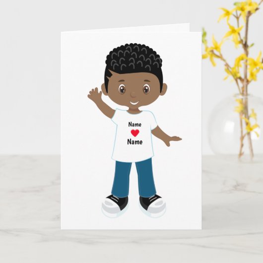 Personaliseer lege zwarte jongen kaart (Gele Bloem)