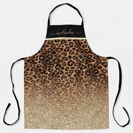 Personaliseer Leopard Glitter Dierenprint Schort (Voorkant)