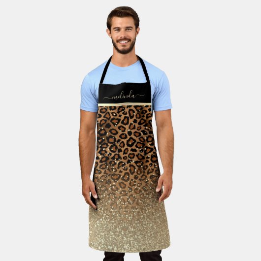 Personaliseer Leopard Glitter Dierenprint Schort (Gedragen)