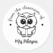 Personaliseer leraar | uit de klas van | Uil Ronde Sticker (Voorkant)